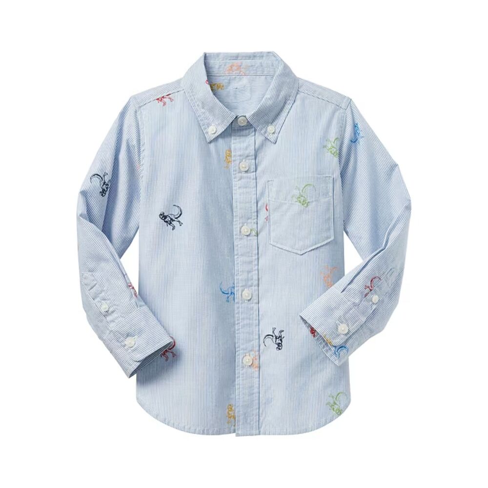 GAP BABY Dino Striped Buttoned Down Blue 4Y